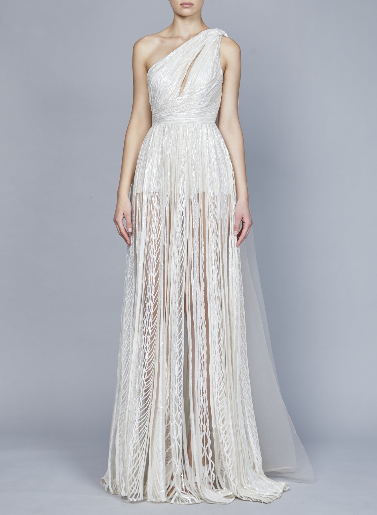 One-Shoulder White Embroidered Dress ...